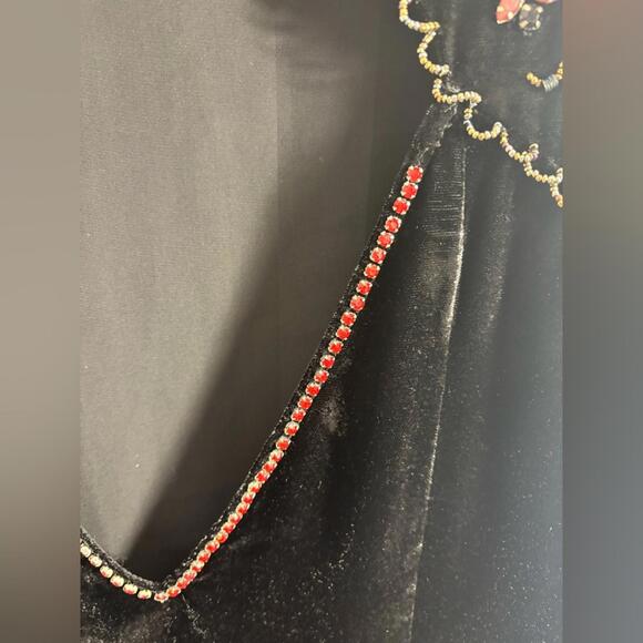 Retro Black Velvet Beaded Jeweled Sleeveless Cut Out Back Mini Shift Dress SizeL - Picture 6 of 15